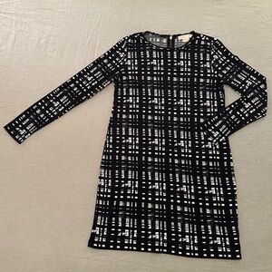 Michael Kors Black and White Patterned Long Sleeve Dress Petite Medium